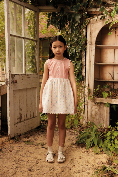 Apolina SS26 無袖刺繡拼接格子洋裝 image 1 of 0