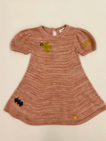 粉色刺繡針織短袖洋裝 image 1 of 0
