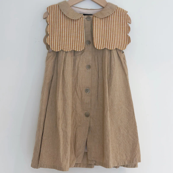 Exclusive- Dress Elysée - LINEN BEIGE & CARAMEL CHECK image 1 of 0