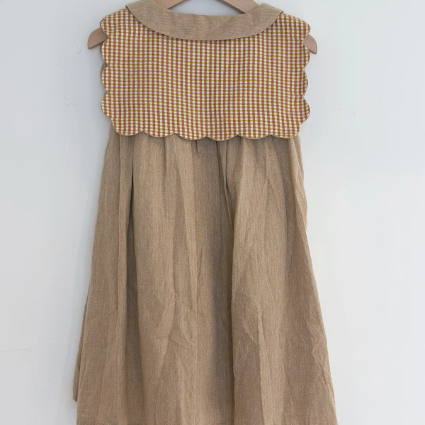 Exclusive- Dress Elysée - LINEN BEIGE & CARAMEL CHECK image 1 of 0