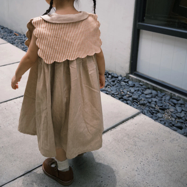 Exclusive- Dress Elysée - LINEN BEIGE & CARAMEL CHECK image 1 of 0