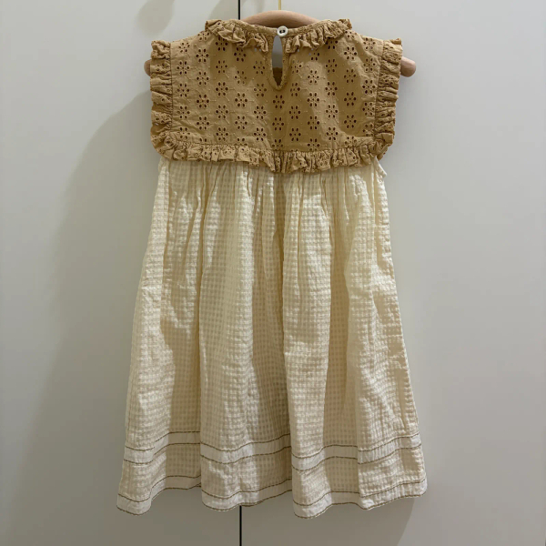 法式復古刺繡領格紋連身裙 image 1 of 0