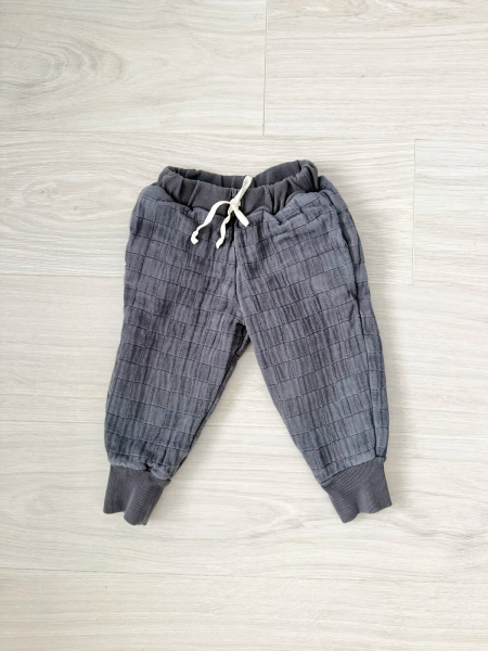 Quilted pants 灰色格紋純棉縮口休閒長褲 image 1 of 0