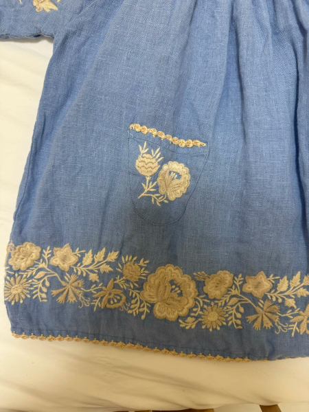 刺繡花卉圓領短袖棉麻洋裝 image 1 of 0