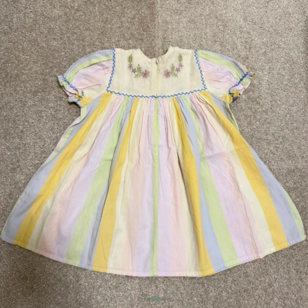 柔美馬卡龍色系條紋刺繡花朵蓬蓬洋裝 image 1 of 0