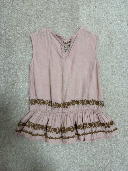 粉色刺繡無袖荷葉邊上衣 image 1 of 0