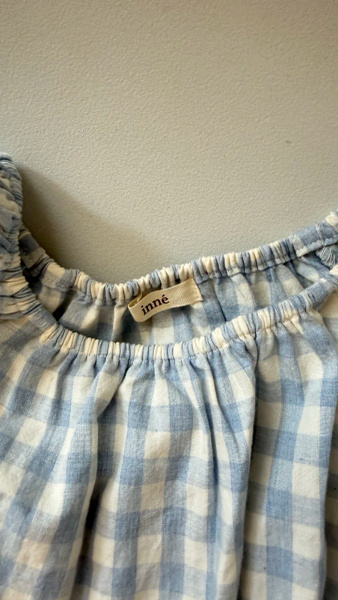 藍色格紋泡泡袖上衣 image 1 of 0