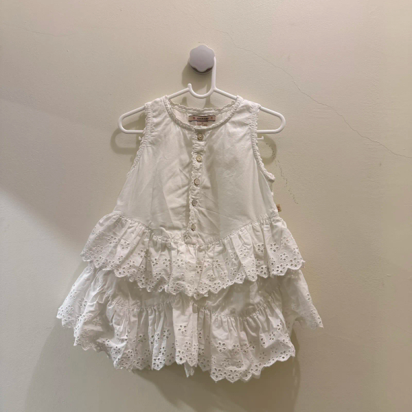 純白復古風蕾絲荷葉邊短袖上衣 image 1 of 0