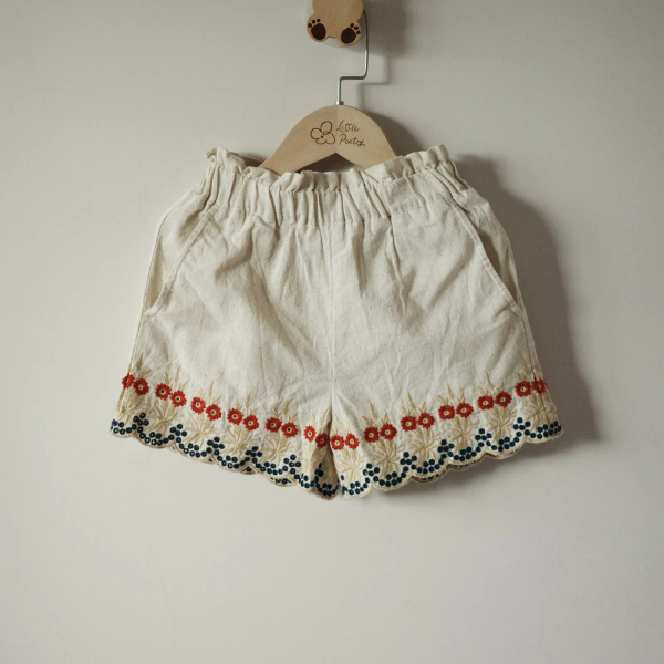 Shorts & top set Natural cotton flex with multi color eyelet emb image 1 of 0