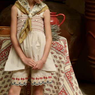 Shorts & top set Natural cotton flex with multi color eyelet emb image 1 of 0