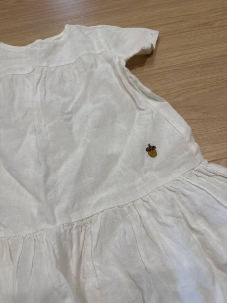 純白亞麻短袖荷葉邊洋裝 image 1 of 0
