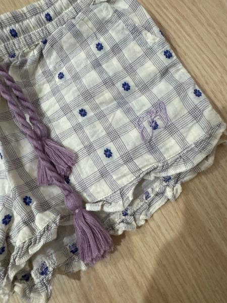 格紋刺繡鬆緊腰帶短褲 image 1 of 0