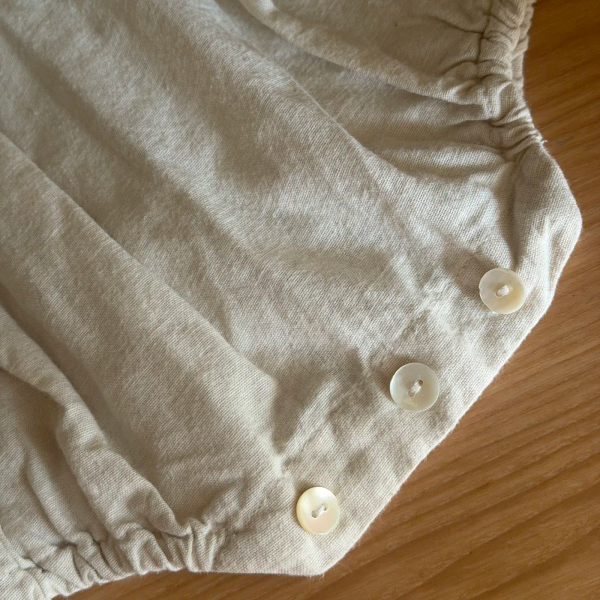 復古刺繡縮褶棉麻連身包屁衣 image 1 of 0