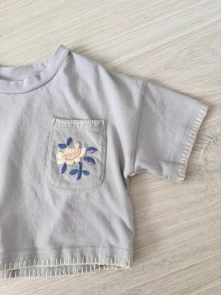 Rumi Hand Embroidered Tee - Lilac-Grey image 1 of 0