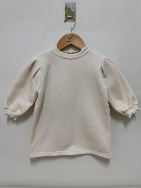 米色泡泡袖長袖洋裝 image 1 of 0