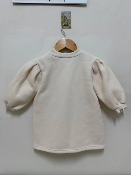 米色泡泡袖長袖洋裝 image 1 of 0