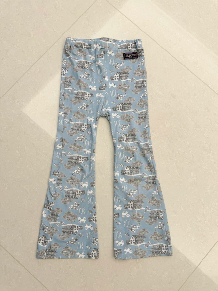 藍色復古印花娃娃領飛袖連身裙 image 1 of 0