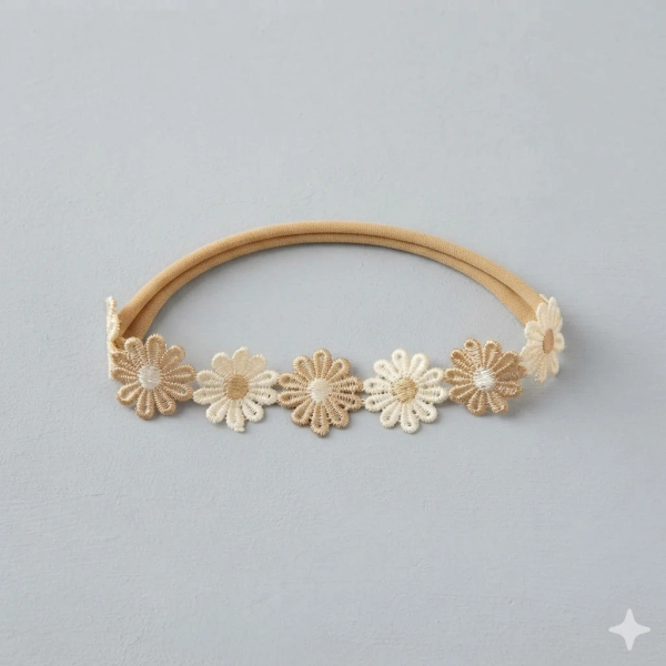 日本手作小雛菊刺繡彈性寶寶髮帶 image 1 of 0