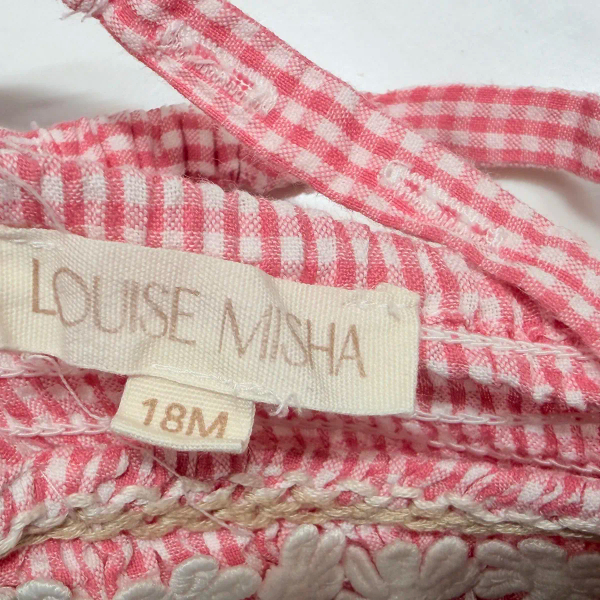 粉色細格紋手工刺繡細肩連身包屁衣 18m image 1 of 0