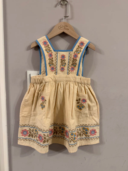 米色碎花刺繡無袖連身裙 image 1 of 0