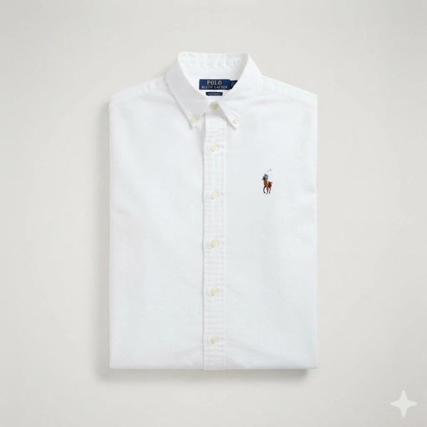 經典白色大馬刺繡長袖襯衫 image 1 of 0
