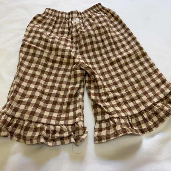 棕白格紋荷葉邊休閒褲 image 1 of 0