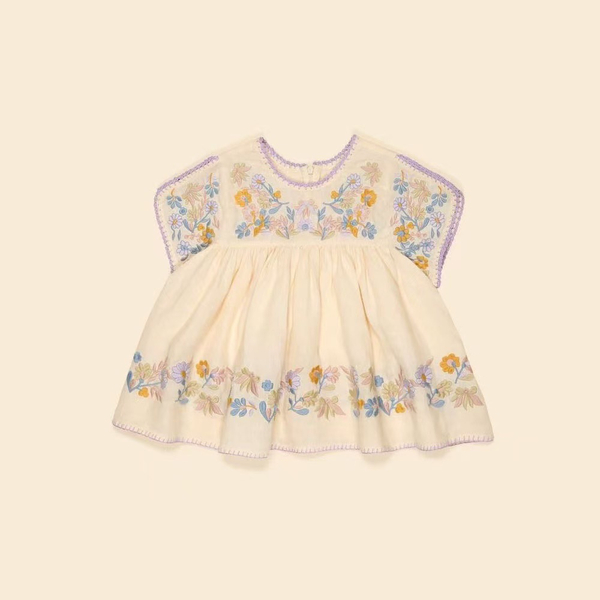 米色花卉刺繡連身裙 image 1 of 0