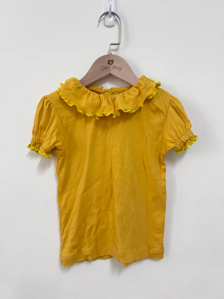芥末黃荷葉領短袖上衣 image 1 of 0