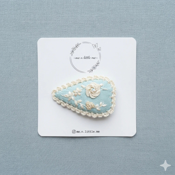 薄荷綠手作刺繡花朵水滴髮夾 image 1 of 0