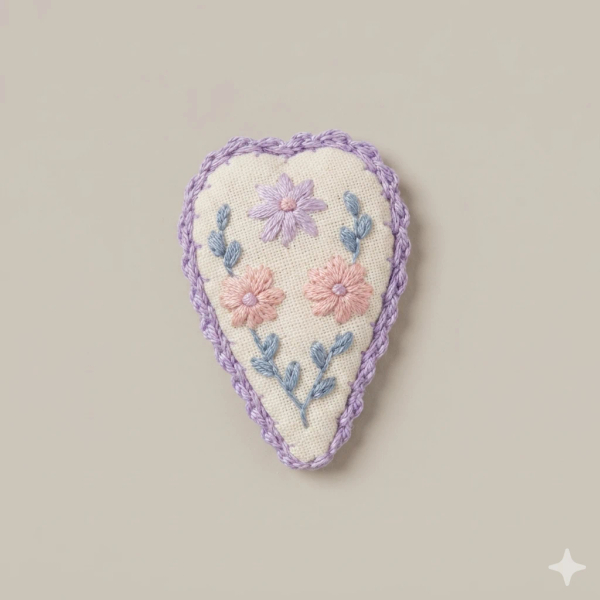 紫色手工刺繡花朵愛心造型髮夾 image 1 of 0