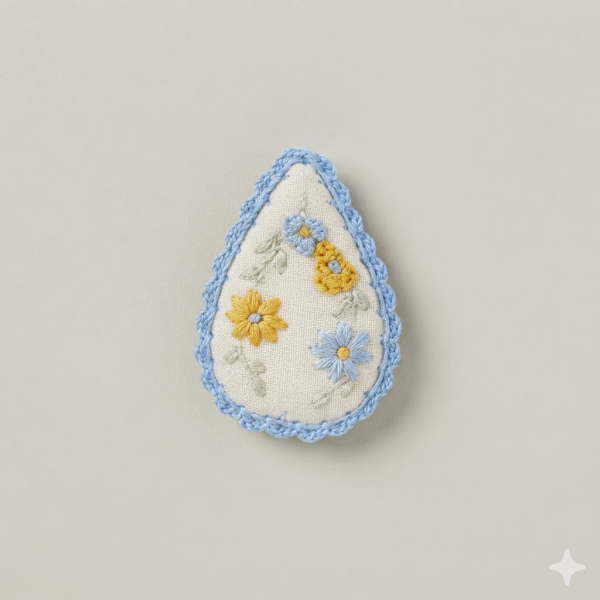 手工刺繡花朵布面髮夾 image 1 of 0
