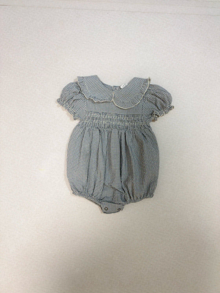 藍色格子娃娃領荷葉袖包屁衣 image 1 of 0