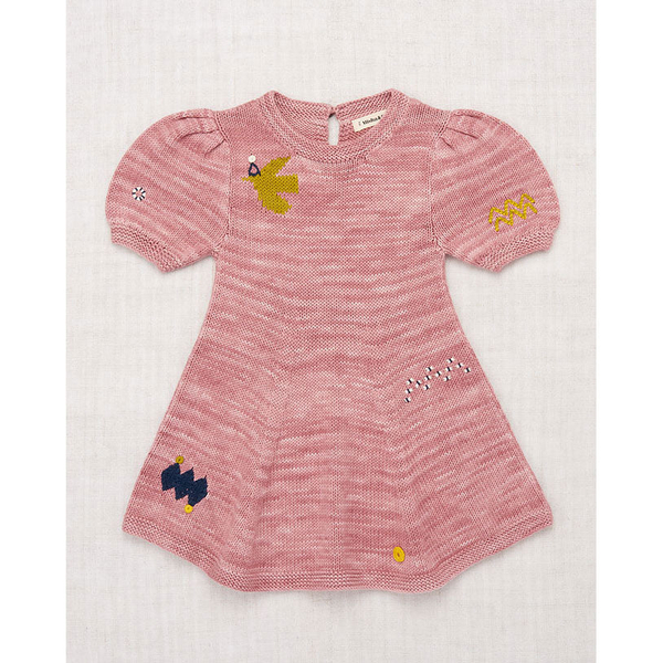 粉色刺繡針織短袖洋裝 image 1 of 0