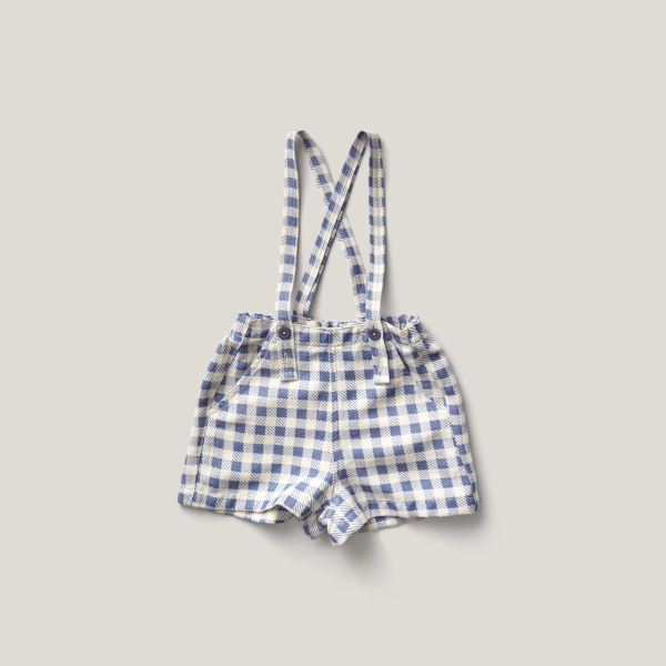 Enid Shortall, Gingham Print, Blueberry, 藍色格紋吊帶短褲 image 1 of 0