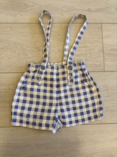 Enid Shortall, Gingham Print, Blueberry, 藍色格紋吊帶短褲 image 1 of 0