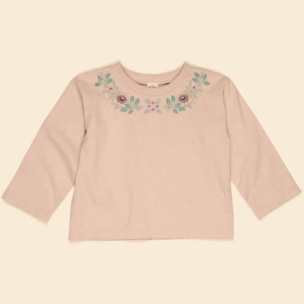 粉色刺繡花卉長袖上衣 image 1 of 0