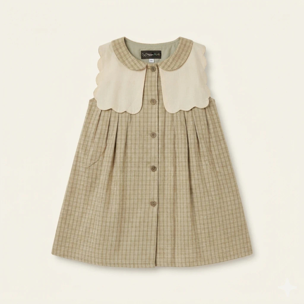 Maison Marelle X Little Poetry Exclusive- Dress Elysée - CHECK GREEN & CARAMEL image 1 of 0