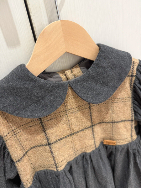 Popelin Dark Grey Two-Tone Dress With Baby Collar image 1 of 0