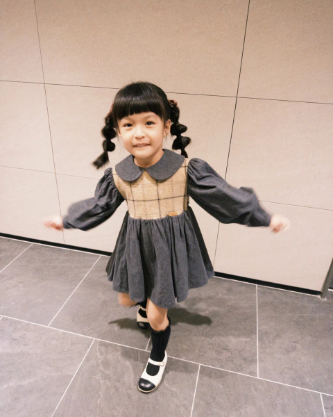 Popelin Dark Grey Two-Tone Dress With Baby Collar image 1 of 0