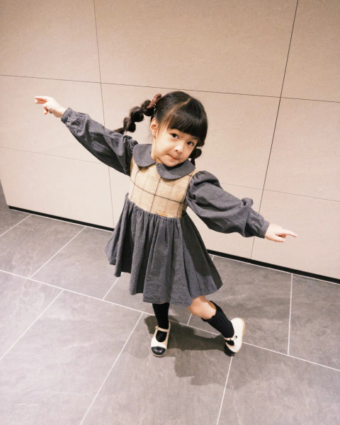 Popelin Dark Grey Two-Tone Dress With Baby Collar image 1 of 0