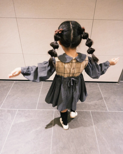 Popelin Dark Grey Two-Tone Dress With Baby Collar image 1 of 0