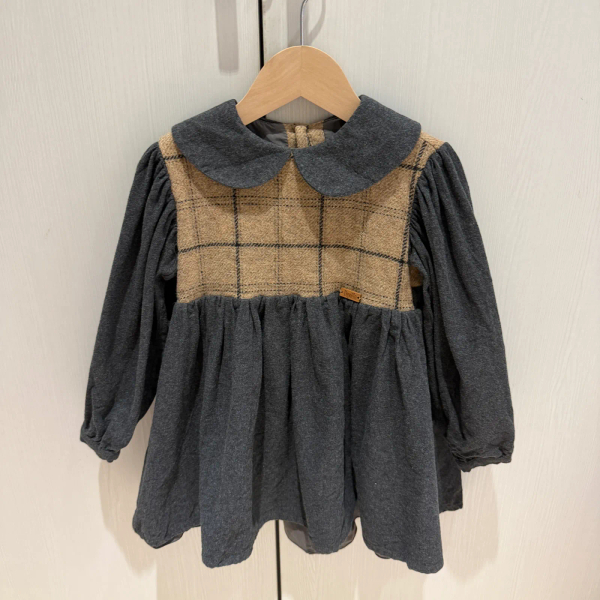 Popelin Dark Grey Two-Tone Dress With Baby Collar image 1 of 0