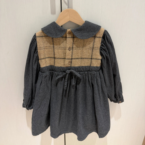 Popelin Dark Grey Two-Tone Dress With Baby Collar image 1 of 0