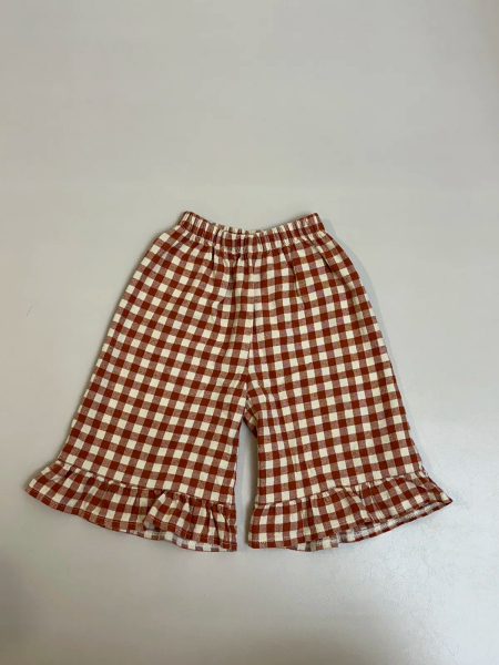 棕色格紋荷葉邊休閒褲 image 1 of 0