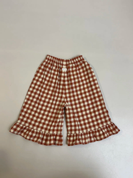 棕色格紋荷葉邊休閒褲 image 1 of 0