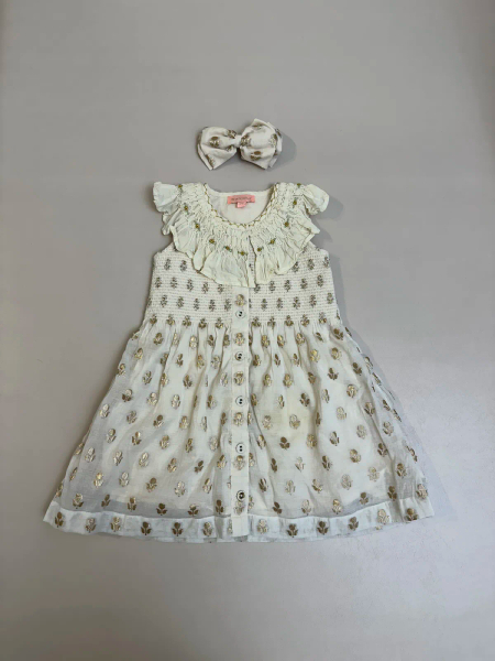 印花刺繡蕾絲邊洋裝附髮飾 image 1 of 0