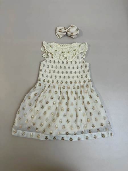 印花刺繡蕾絲邊洋裝附髮飾 image 1 of 0