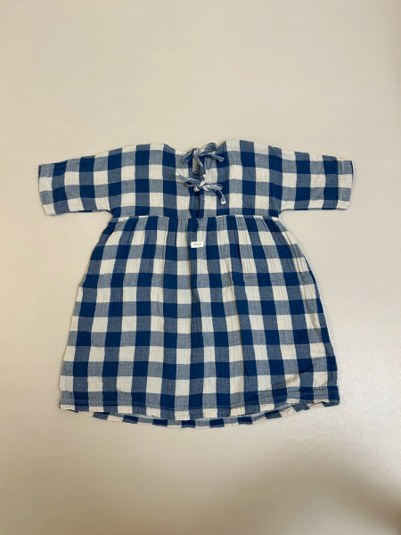 藍白格紋棉質短袖連身洋裝 image 1 of 0
