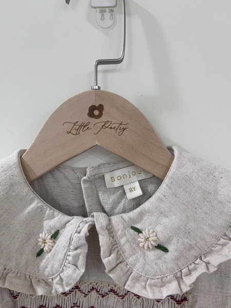 BONJOUR DIARY 綁帶抓褶波浪紋洋裝 HANDSMOCK DRESS - Natural cotton flex image 1 of 0