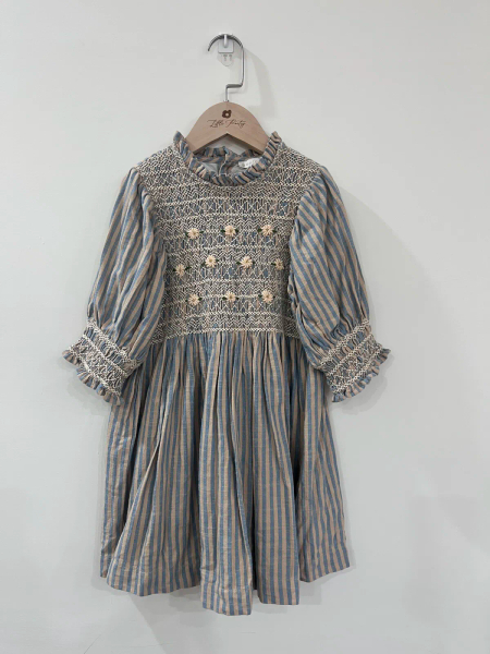 Bonjour Diary 藍色條紋褶皺襯衫- Handsmocks blouse Transat stripe image 1 of 0